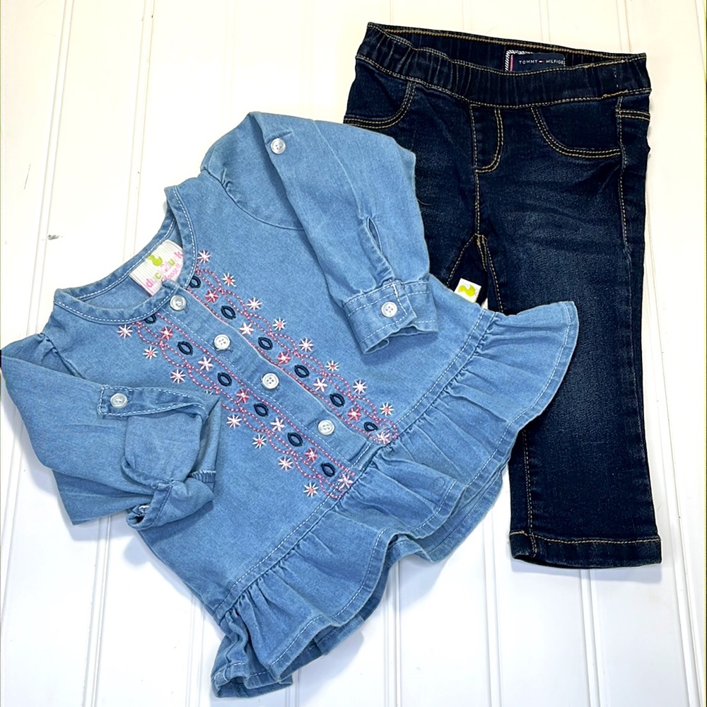 Tommy Hilfiger Denim Jeans Duck Duck Goose Chambray Smock Top Size 6-9M